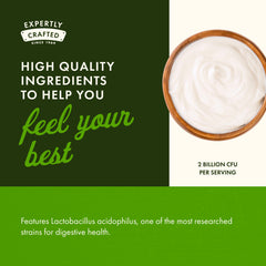 Swanson Probiotic bottle pour illustrating easy daily intake.