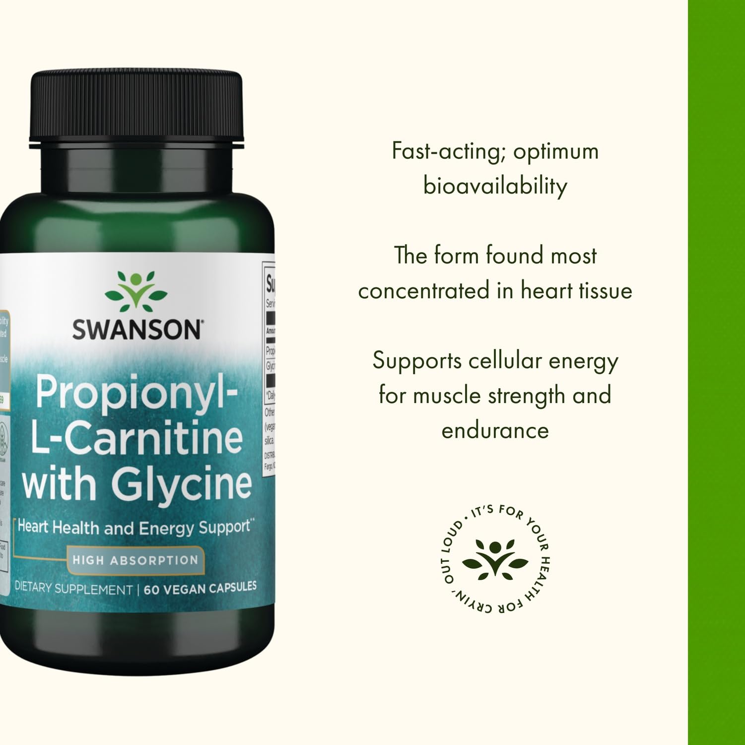 Swanson Propionyl L-Carnitine Glycine packaging emphasizes GMP manufacturing.