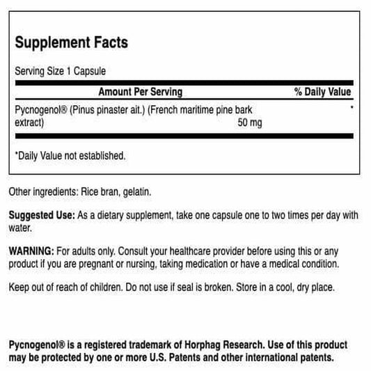 Swanson Pycnogenol 50 mg capsules closeup for easy daily use