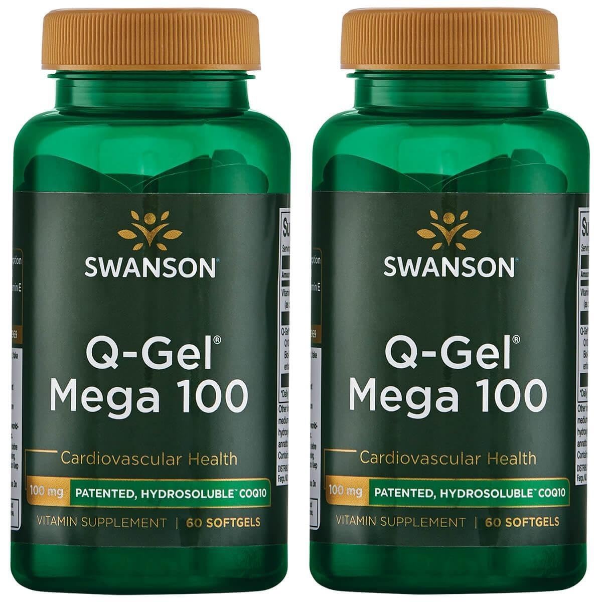 Swanson Q-Gel Mega 100 softgels bottle highlighting advanced absorption for energy support