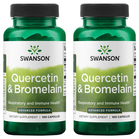 Swanson Quercetin & Bromelain bottle front for respiratory support potential.