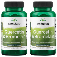 Swanson Quercetin & Bromelain bottle front for respiratory support potential.