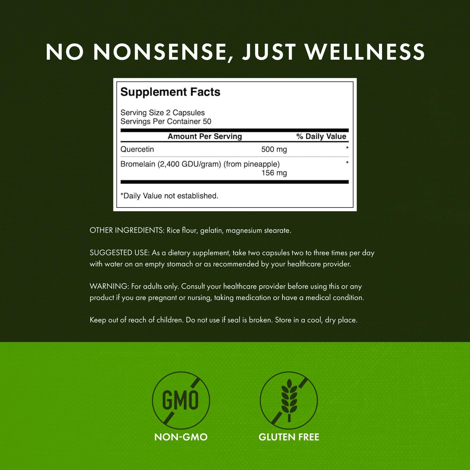 Quercetin & Bromelain capsules on table for daily immune support.