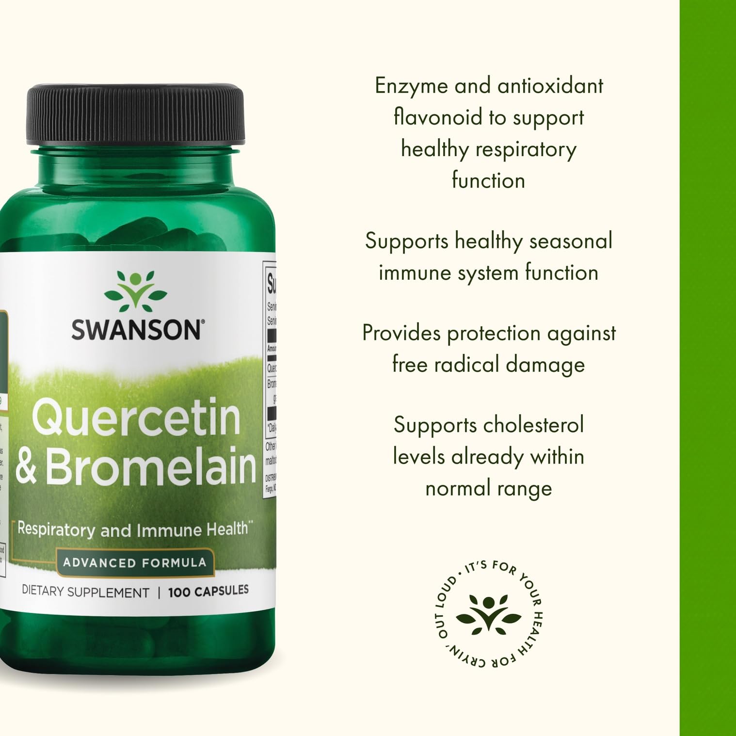 Graphic showing bromelain and quercetin ingredients in Swanson formula.