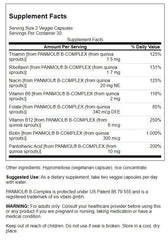 Swanson Real Food B-Complex label close-up highlighting transparent, no-blend formula for clean nutrition.