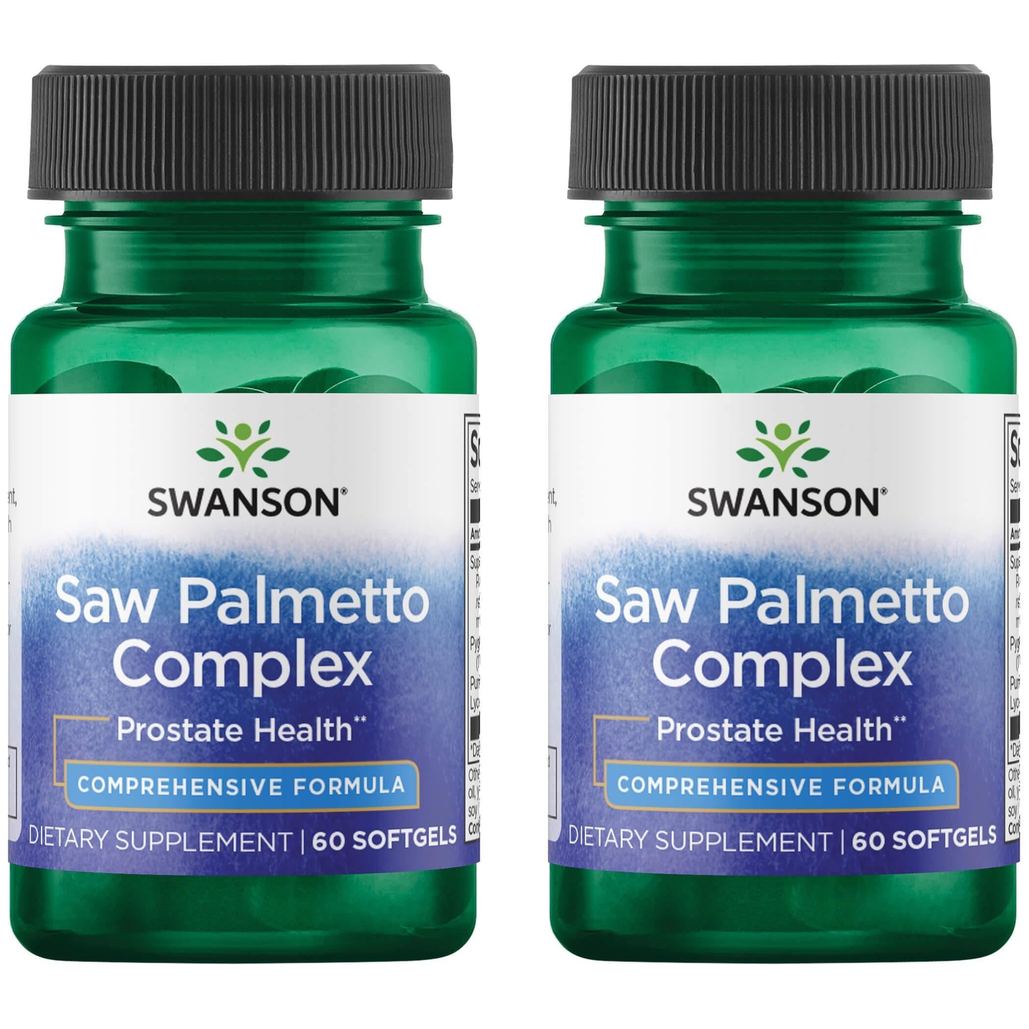 Swanson Saw Palmetto Complex bottle with a multi-ingredient blend for potential prostate wellness support