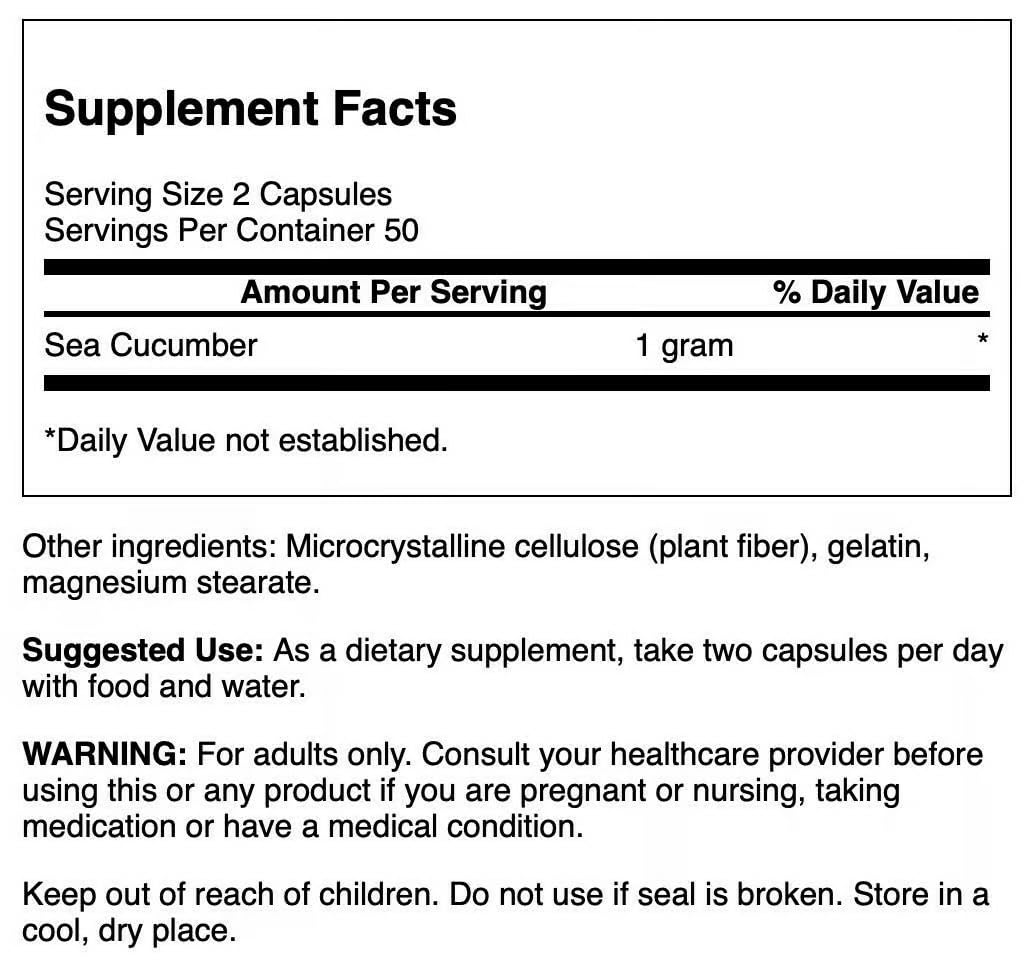Swanson Sea Cucumber label close-up highlights chondroitin sulfate content.
