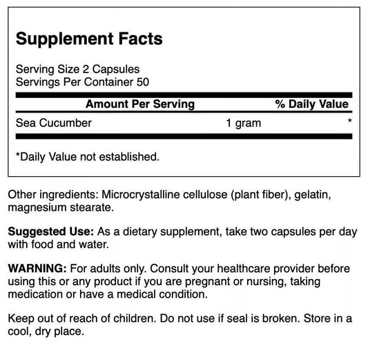 Swanson Sea Cucumber label close-up highlights chondroitin sulfate content.