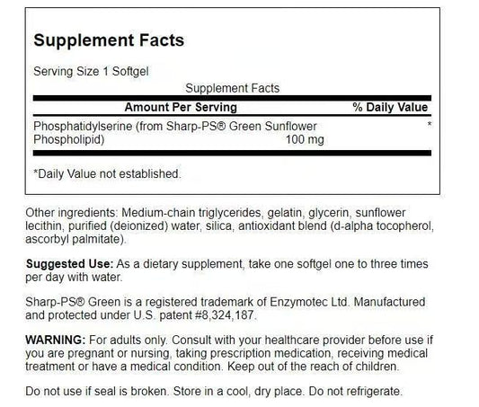 Swanson Sunflower Phosphatidylserine Soy-Free 100 mg bottle top close-up for easy swallowing