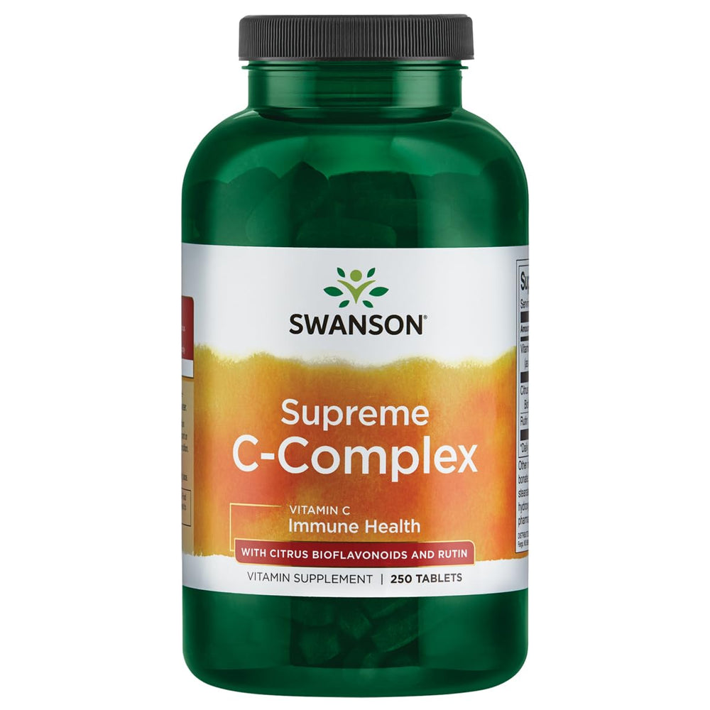 Swanson Supreme Vitamin C Complex bottle shown with citrus bioflavonoids for immune support