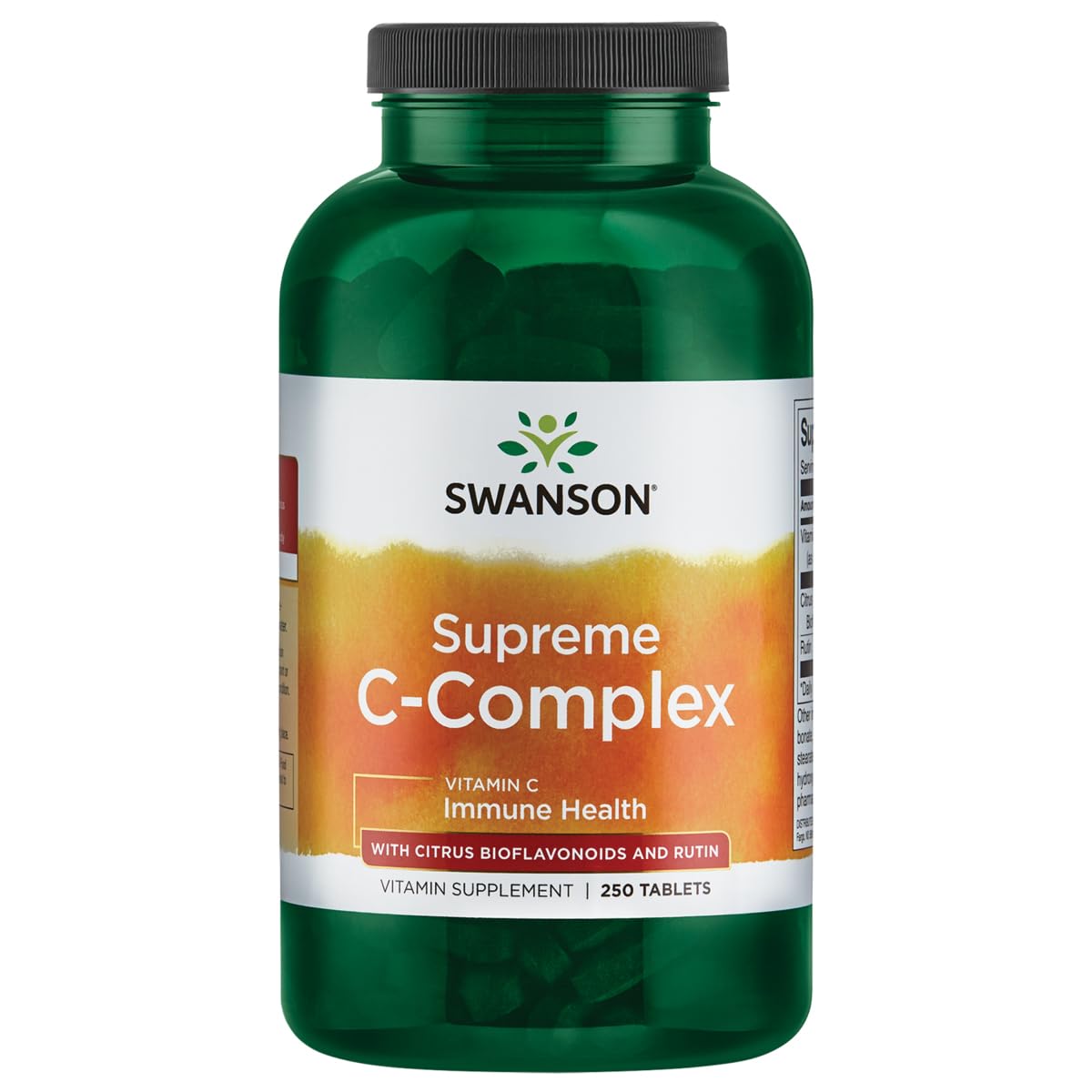 Swanson Supreme Vitamin C Complex bottle shown with citrus bioflavonoids for immune support