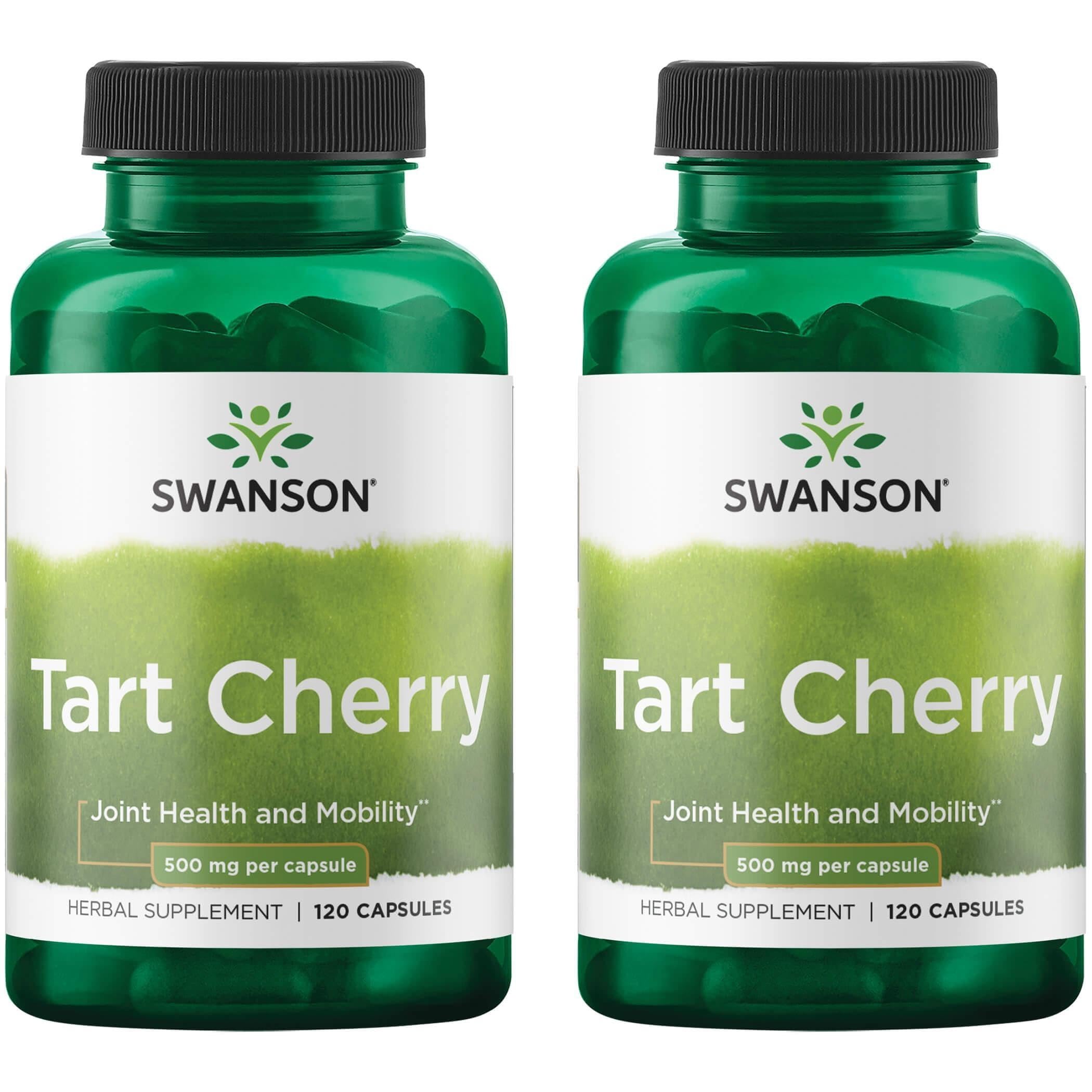 Swanson Tart Cherry 500 mg bottle pour illustrating product focus and potential joint support