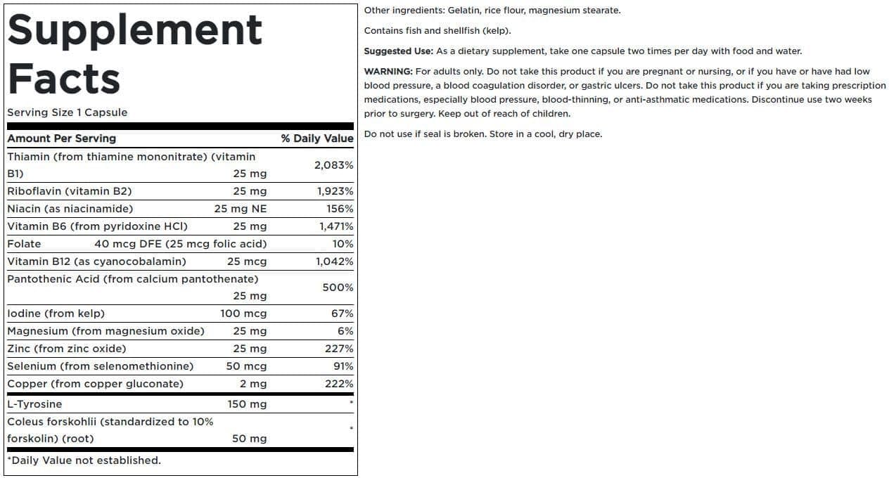 Swanson Thyroid Essentials bottle back label lists ingredients and directions