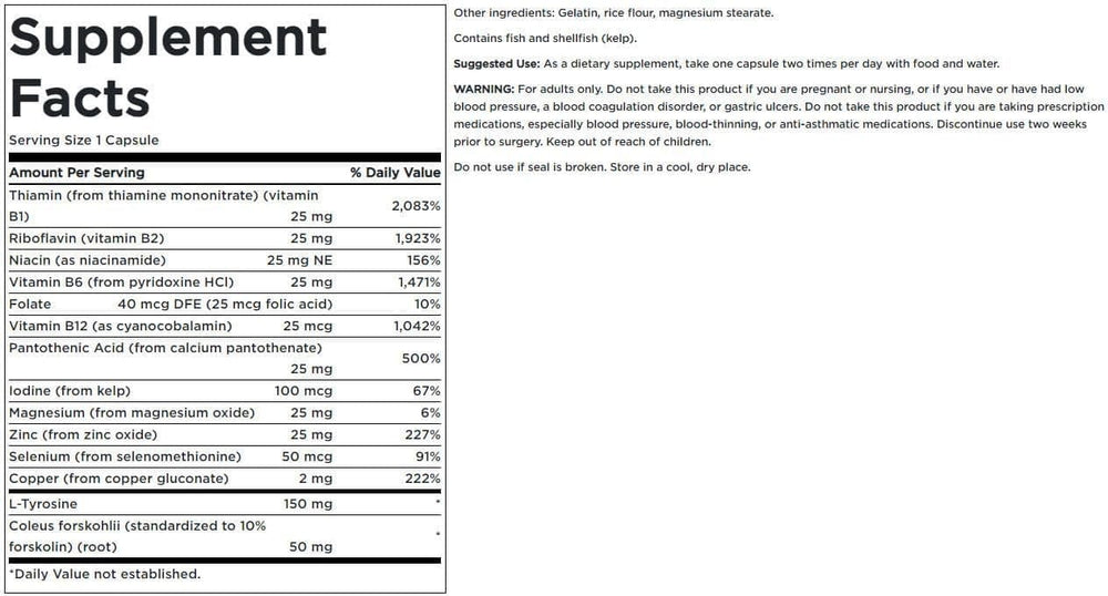 Swanson Thyroid Essentials bottle back label lists ingredients and directions