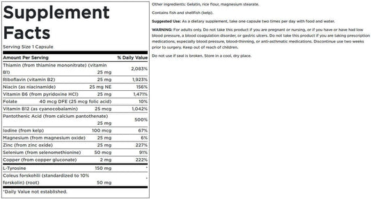Swanson Thyroid Essentials bottle back label lists ingredients and directions