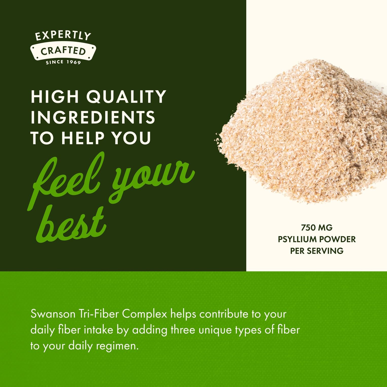Back-label nutrition panel from Swanson Tri-Fiber Complex showing transparency.