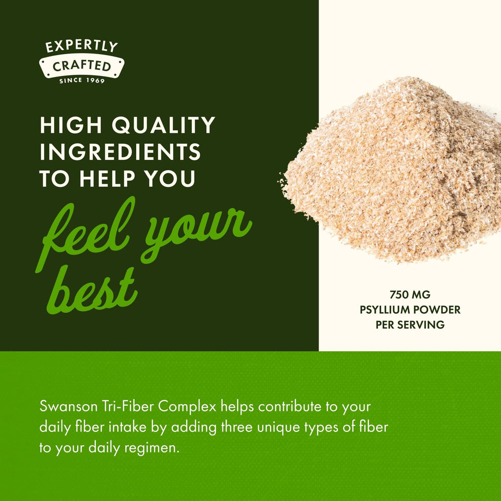 Back-label nutrition panel from Swanson Tri-Fiber Complex showing transparency.