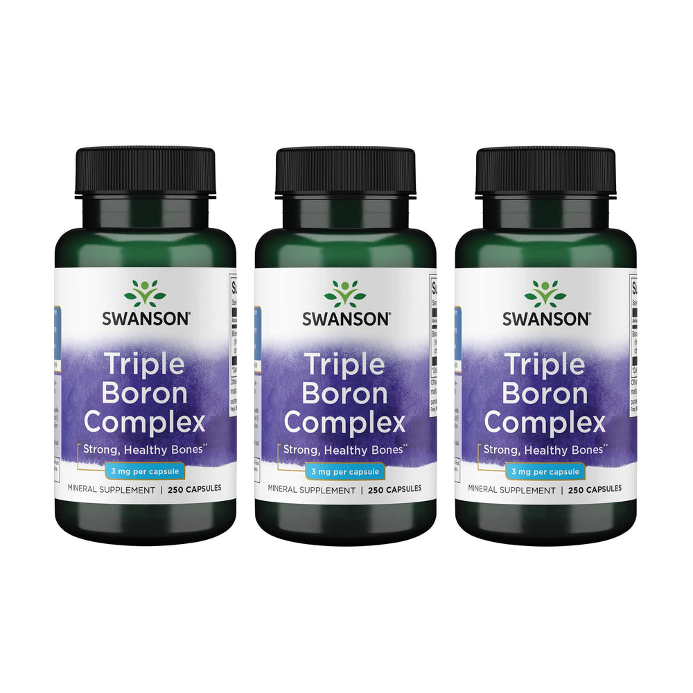 Swanson Triple Boron Complex bottle front with capsules signals potential bone health support