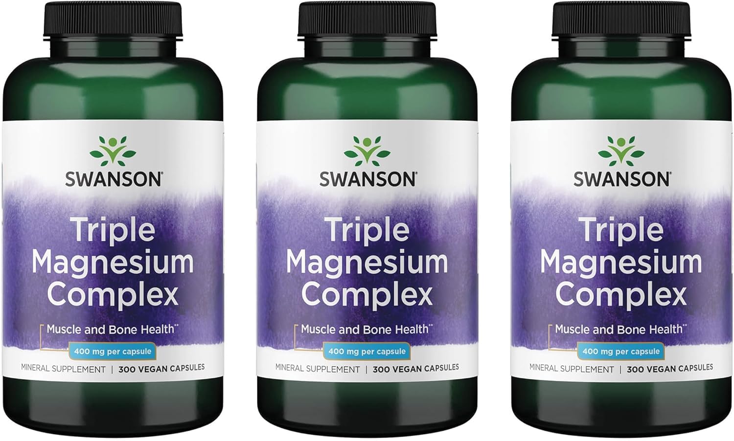Swanson Triple Magnesium Complex bottle front – magnesium trio for energy and muscle support
