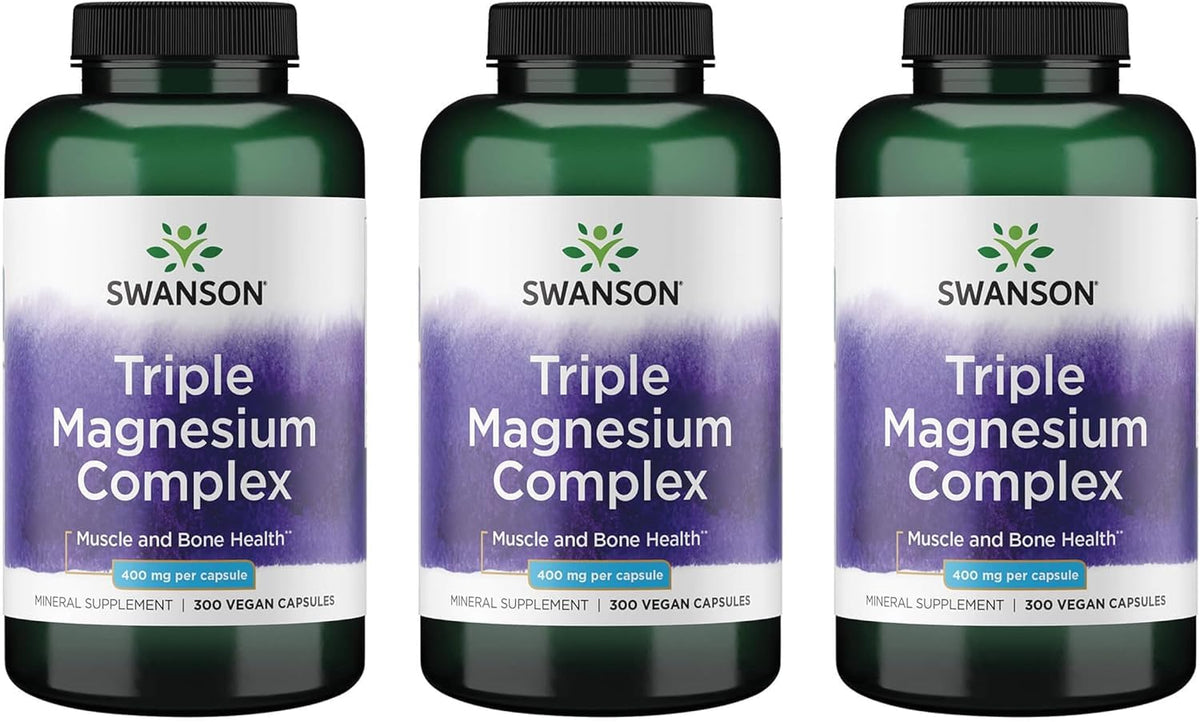 Swanson Triple Magnesium Complex bottle front – magnesium trio for energy and muscle support