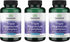 Swanson Triple Magnesium Complex bottle on white background for daily mineral support.