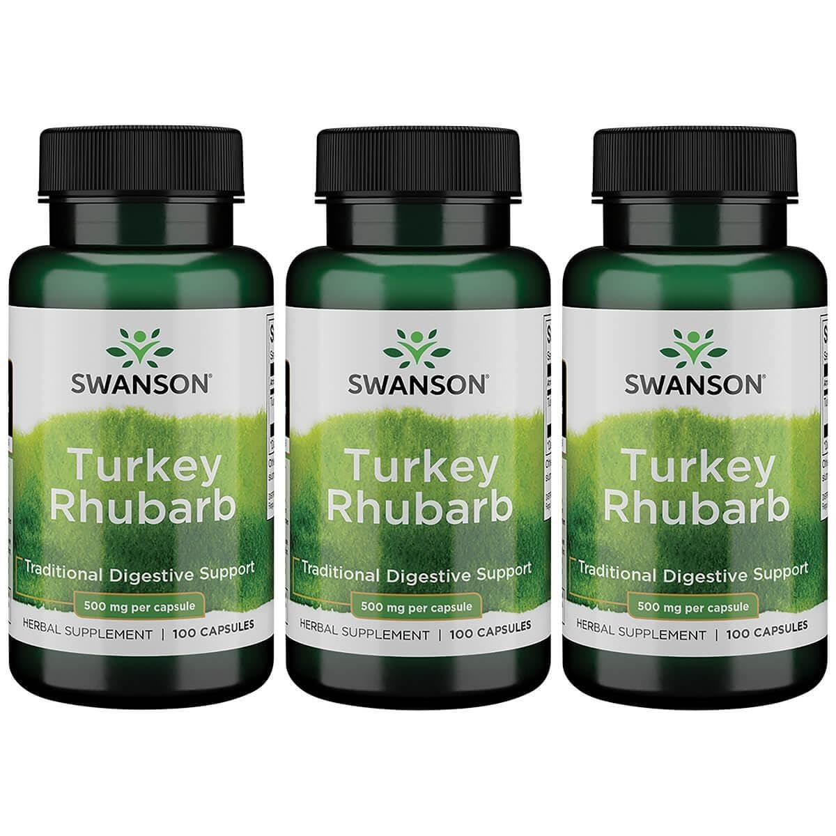 Swanson Turkey Rhubarb bottle for digestive support and daily wellness.