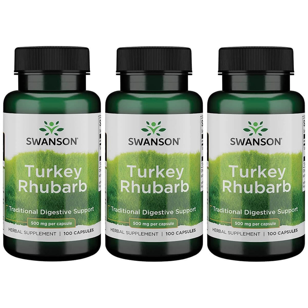 Swanson Turkey Rhubarb bottle for digestive support and daily wellness.