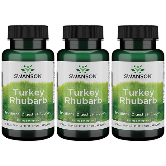 Swanson Turkey Rhubarb bottle for digestive support and daily wellness.
