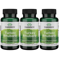 Swanson Turkey Rhubarb bottle for digestive support and daily wellness.