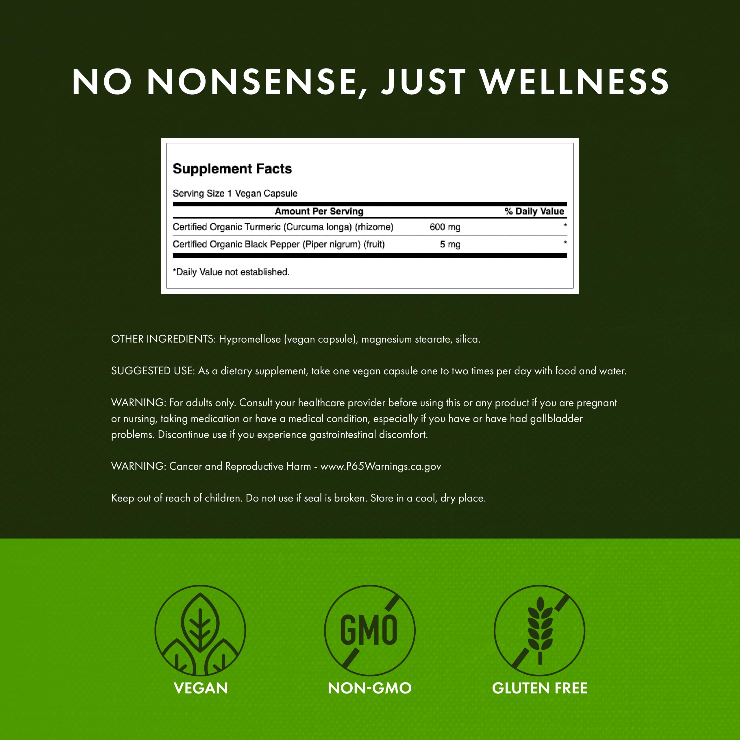 Swanson label detail emphasizing organic turmeric and pepper blend