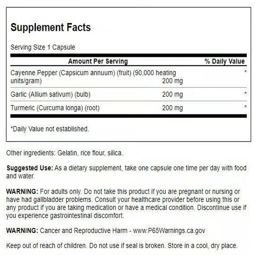 Swanson turmeric garlic cayenne capsules closeup highlights easy-to-take format
