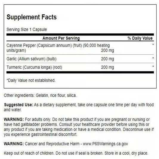 Swanson turmeric garlic cayenne capsules closeup highlights easy-to-take format