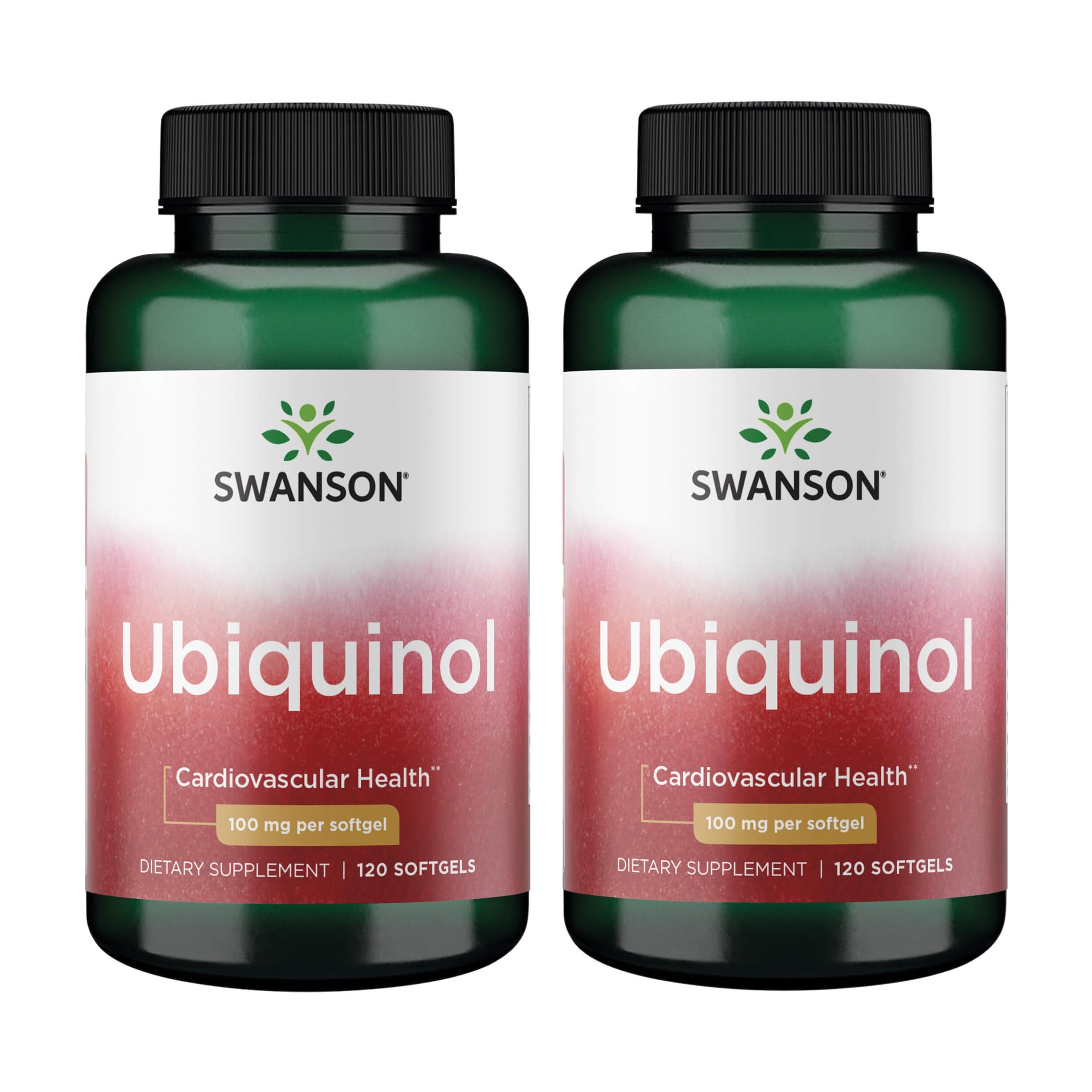 Swanson Ubiquinol 100 mg softgels bottle promotes heart health support.