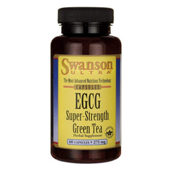 Swanson UL EGCG green tea extract bottle label shows standardized 275 mg capsules for daily use.
