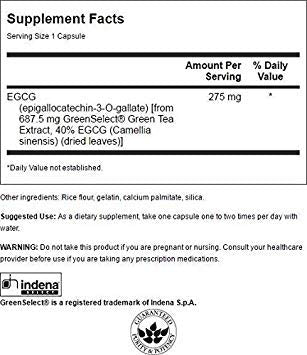 Swanson EGCG green tea extract capsules close-up highlighting caffeine-free formula.
