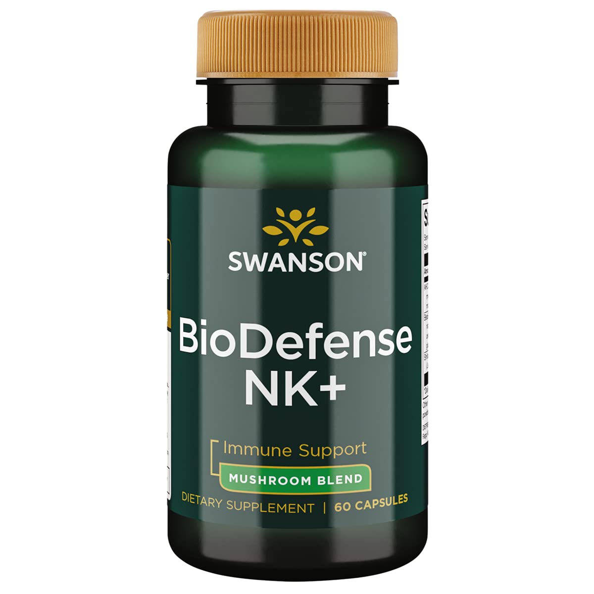 Swanson ULT BIODEFENSE NK+ Mushroom BLND bottle with capsules for immune support.