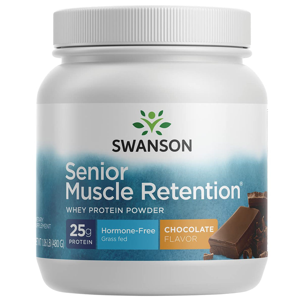 Swanson ULT Senior Muscle RET PD chocolate bottle shows 25 g protein per serving for daily fueling
