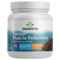Swanson ULT Senior Muscle RET PD chocolate ingredients panel shows grains and whey