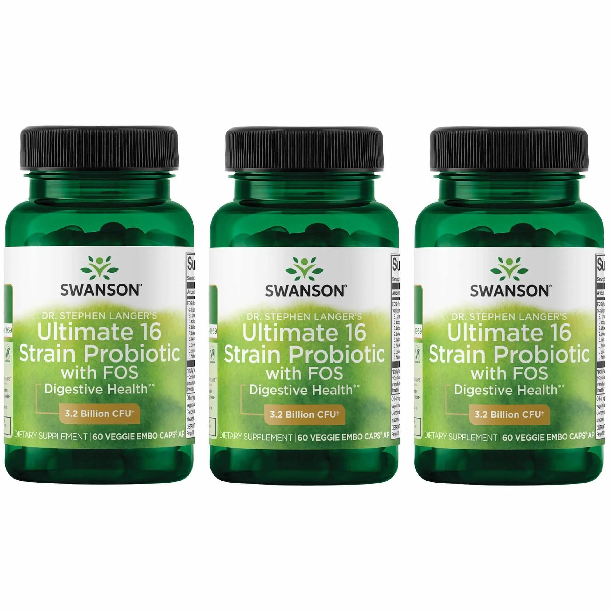Swanson Ultimate 16-Strain Probiotic bottle for daily gut support.