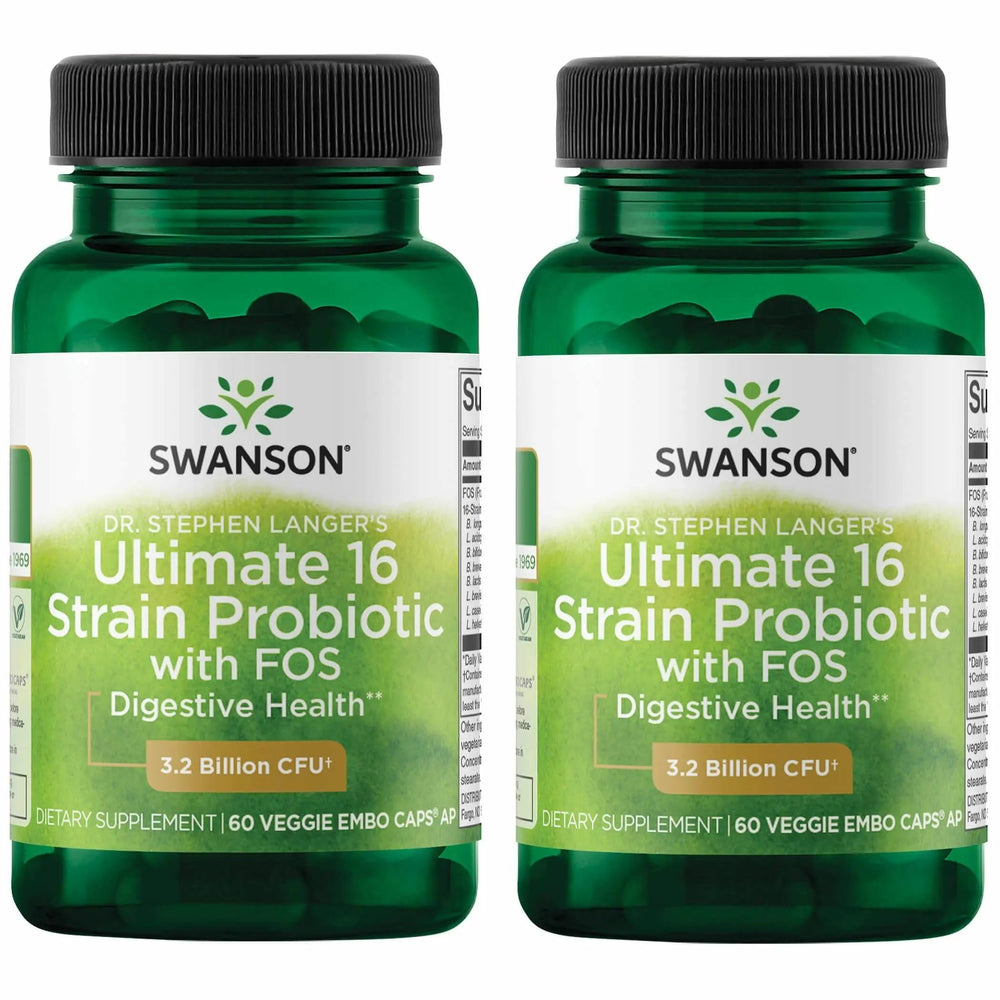 Swanson Ultimate 16-Strain Probiotic bottle with 60 vegan capsules for daily gut support