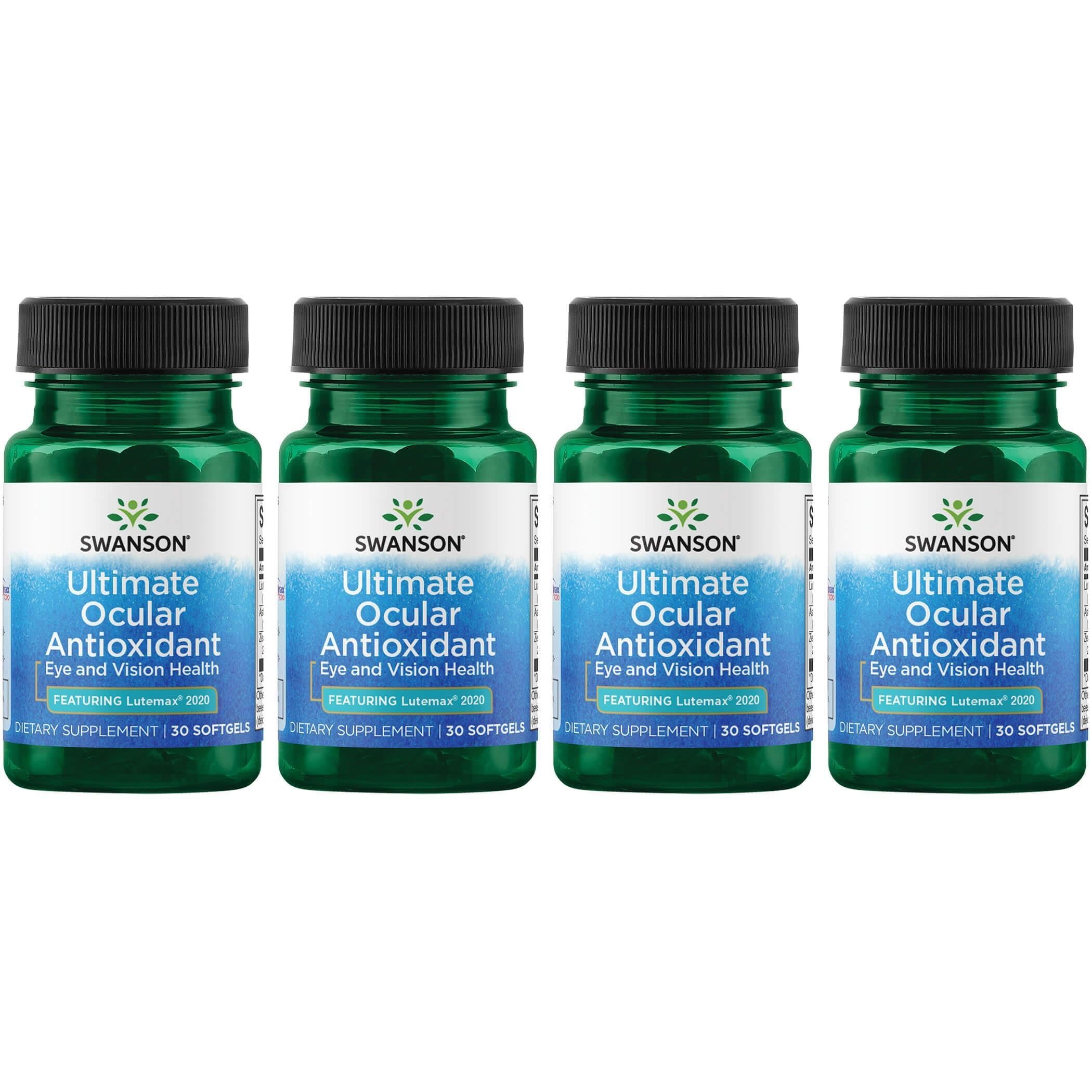Swanson Ultimate Ocular Antioxidant softgels bottle pour for daily eye support.