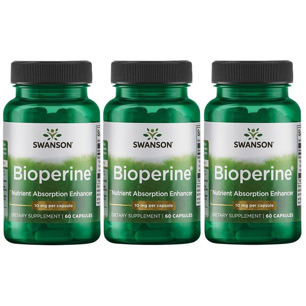 Swanson Ultra Bioperine 10 mg capsule bottle close-up, highlighting potential nutrient absorption support
