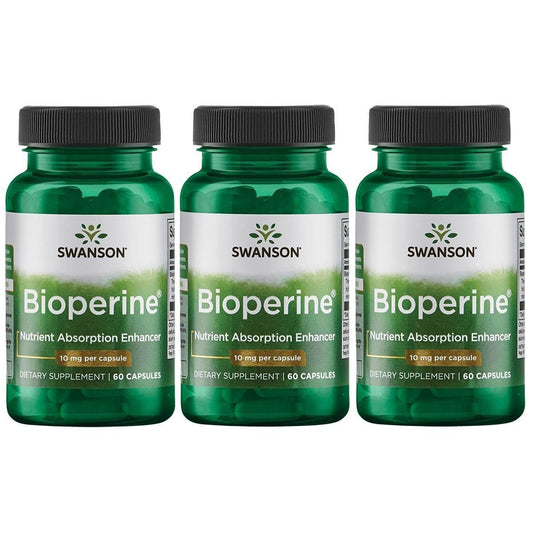 Swanson Ultra Bioperine 10 mg capsule bottle close-up, highlighting potential nutrient absorption support