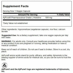 Swanson Ultra L-Histidine bottle side view highlighting vegetarian capsules