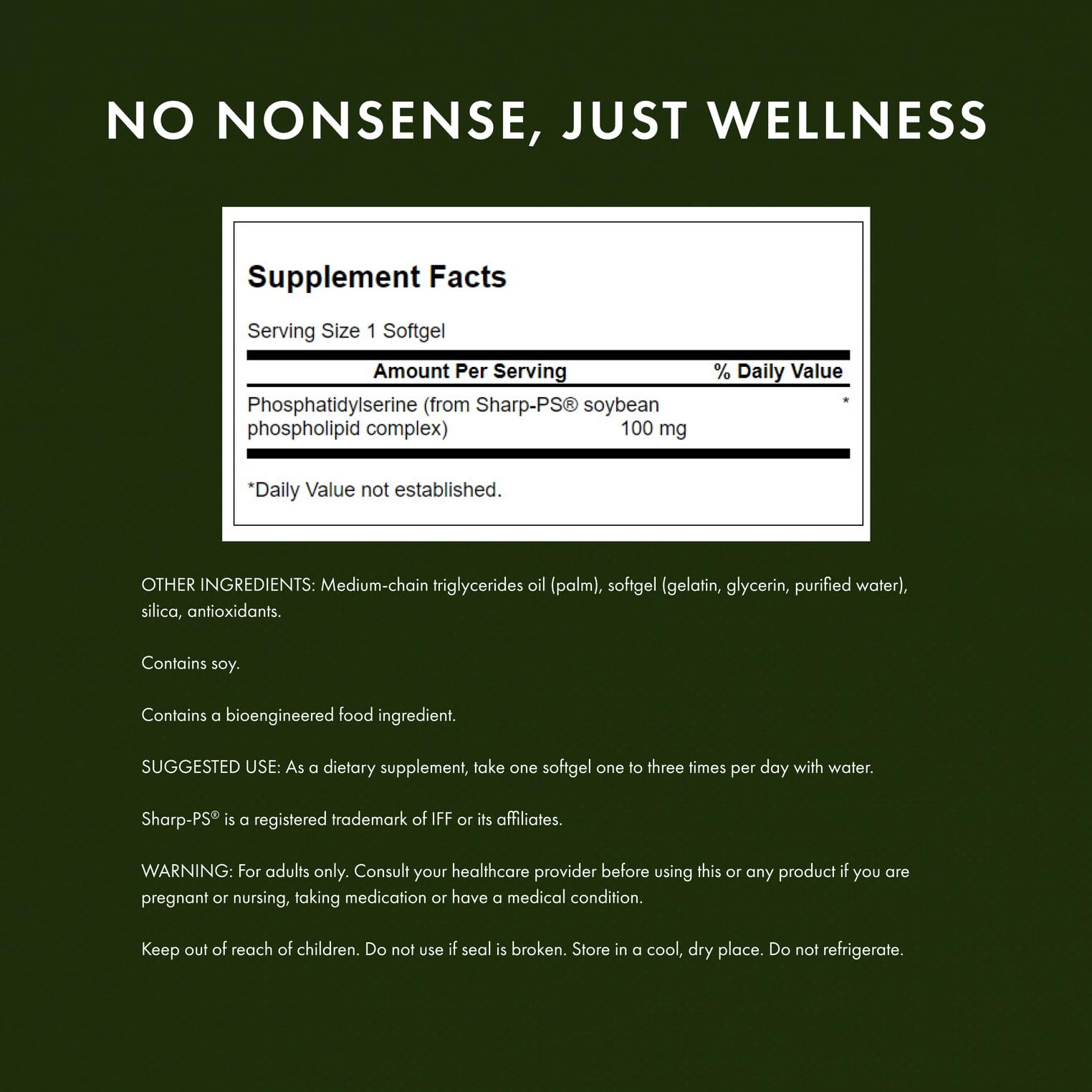 Close-up of Swanson Ultra phosphatidylserine capsules for easy swallowing