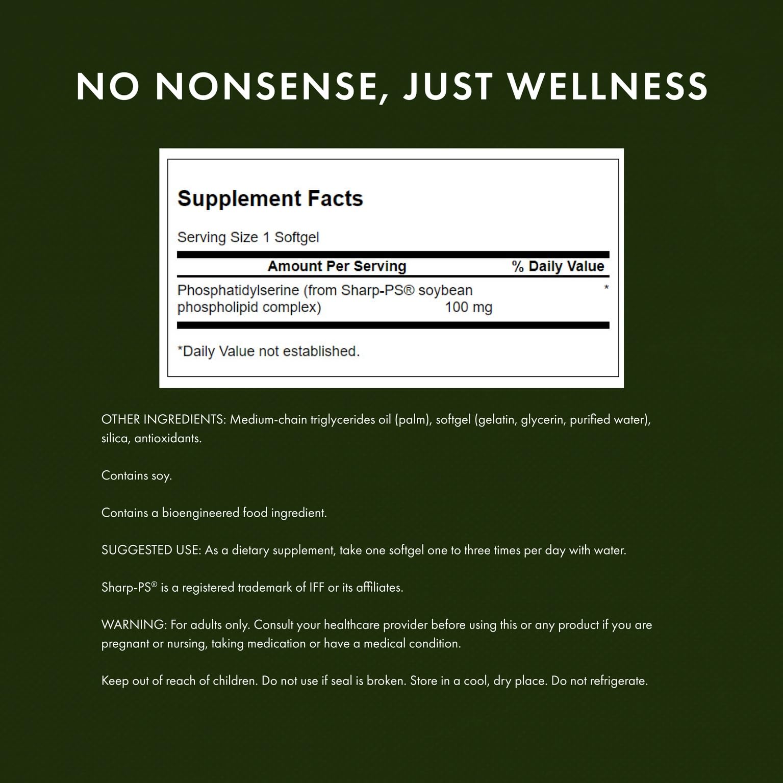 Swanson Ultra phosphatidylserine 100 mg 90 sgels capsules closeup suggests daily cognitive support