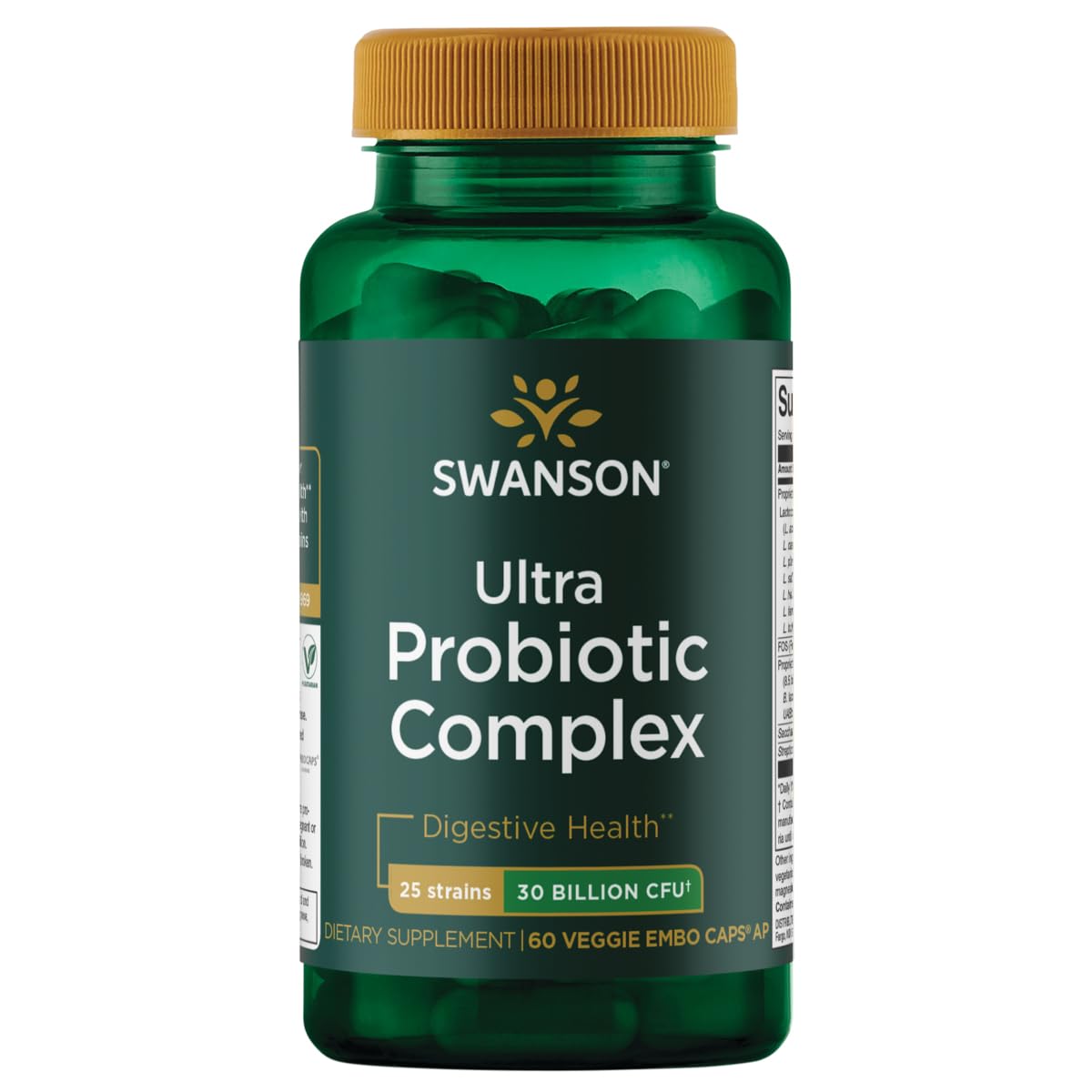 Swanson Ultra Probiotic Complex 30B CFU bottle front promotes digestive balance and immune support.