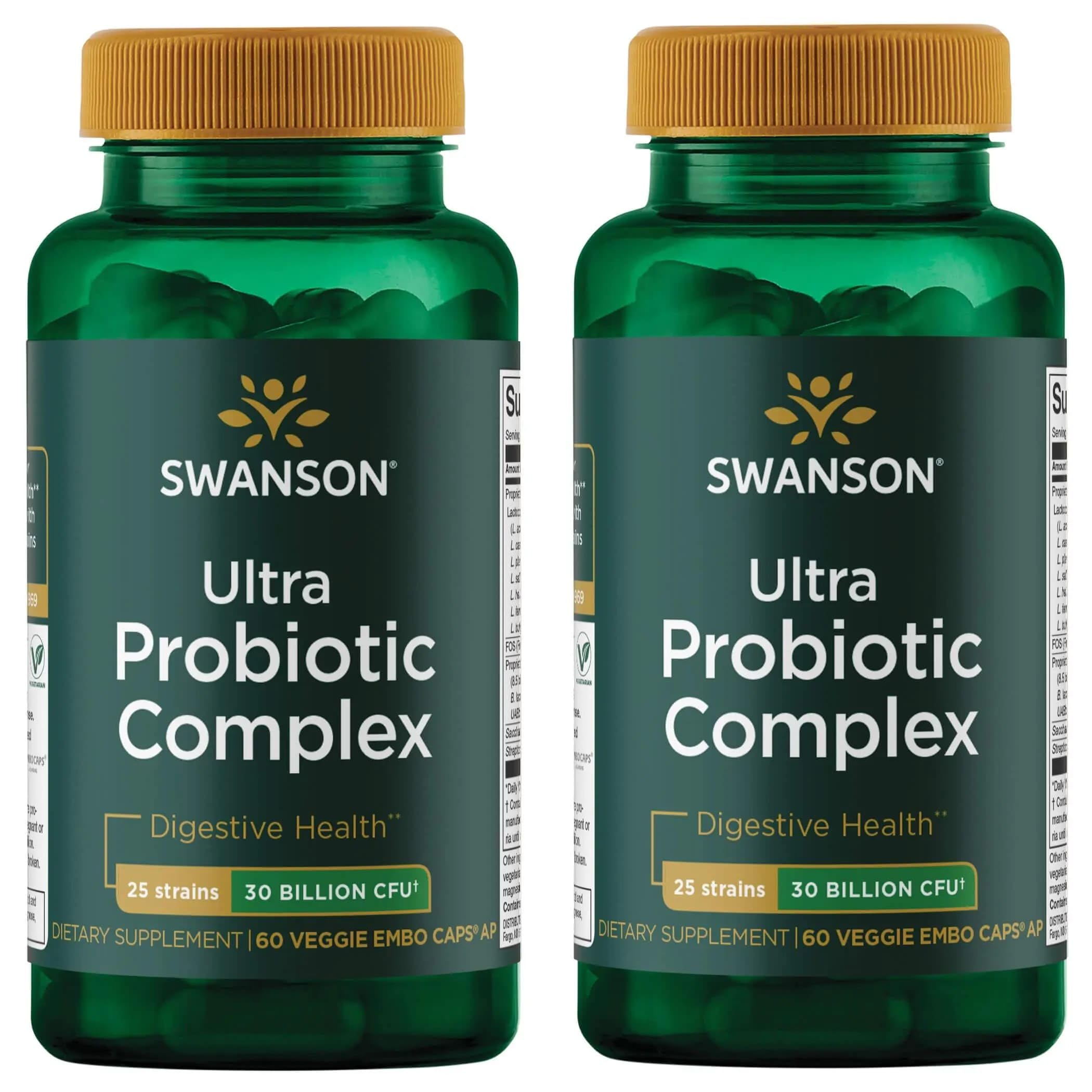 Swanson Ultra Probiotic Complex bottle front view for daily gut health support.