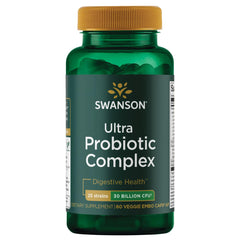 Swanson Ultra Probiotic Complex 30B CFU bottle front promotes digestive balance and immune support.