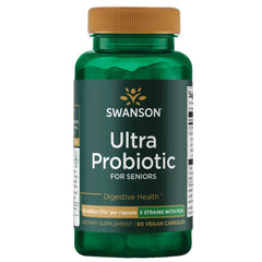 Swanson Ultra Probiotic Seniors bottle shows 30 billion CFU for digestive health